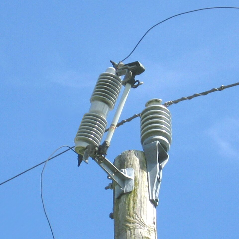 Drop-out fuse cutouts on a pole